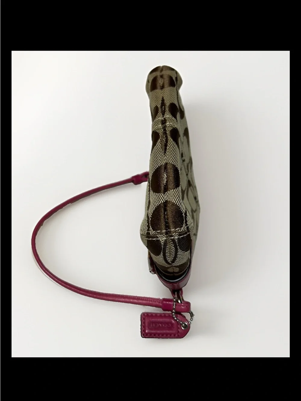 Coach Soho Wristlet Signature Canvas, Hot Pink Leather Trim, Silver Buckles 2004